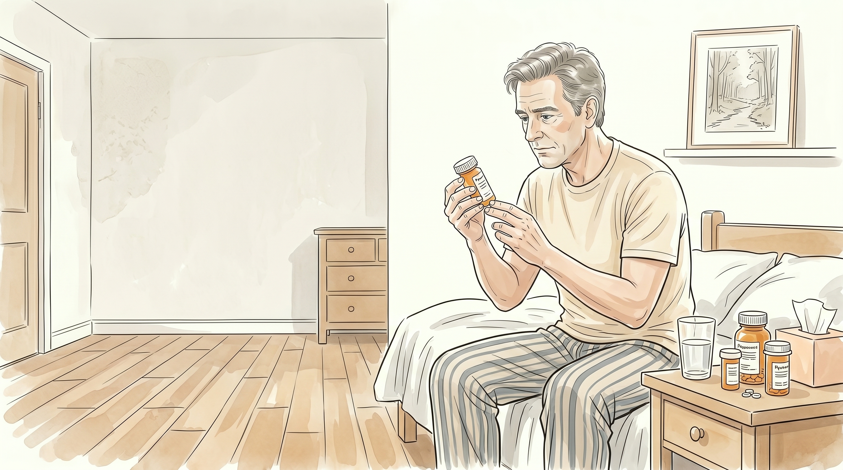Man checking his prescription medication at home